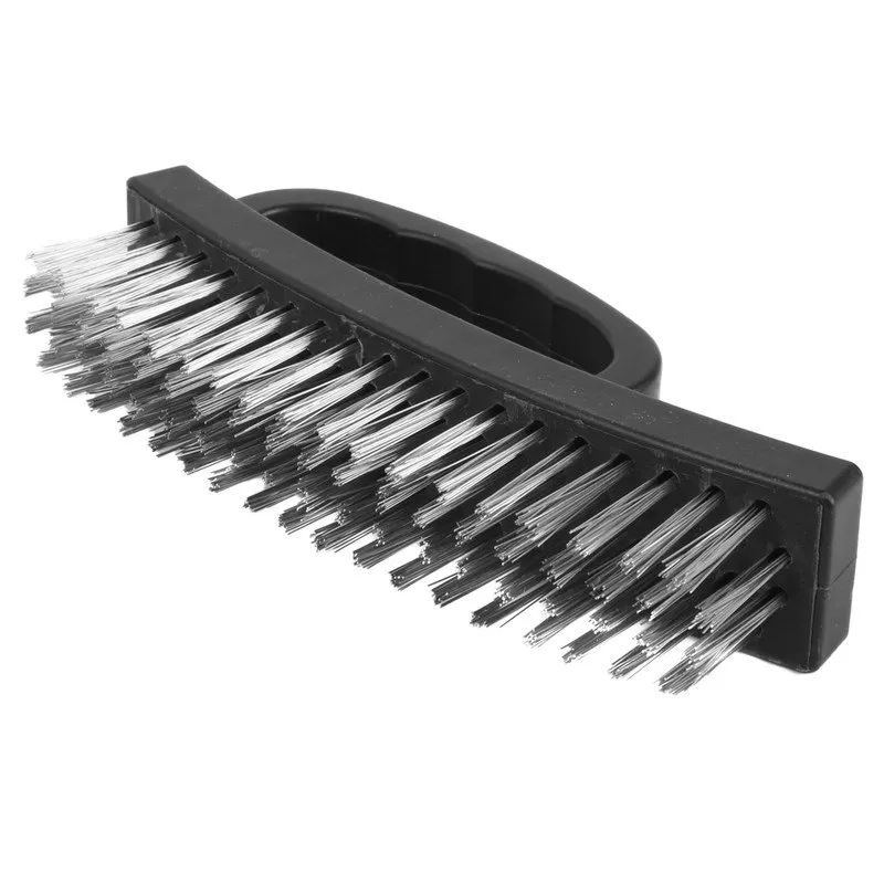 Ergonomic Industrial Plastic Handle Steel Wire Brush for Heavy-Duty Cleaning Close-up of high-density carbon steel wire bristles on an ergonomic cleaning brush