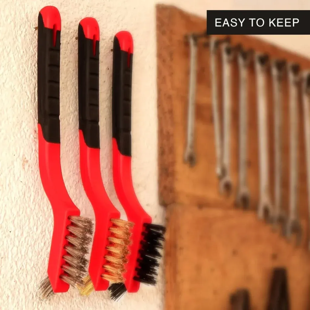 Professional Industrial Wire Brush Set Industrial wire brush set with brass, steel, and nylon bristles for rust removal