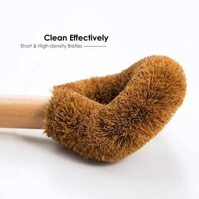 Eco-Friendly Wooden Handle Coconut Fiber Dish Brush – 100% Compostable & Heavy-Duty Scrubber Durable coconut fiber bristles on a long-handle dish brush