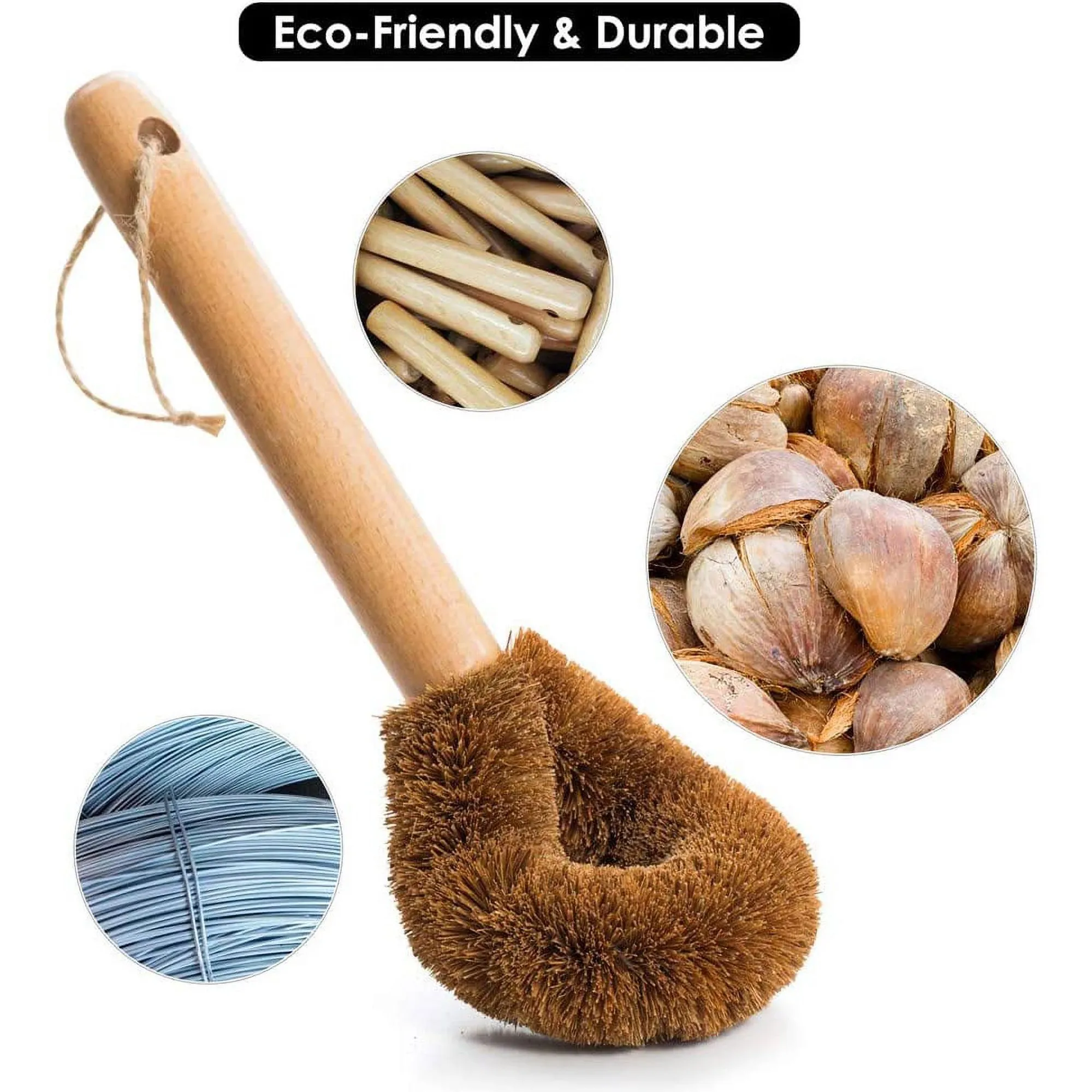 Eco-Friendly Wooden Handle Coconut Fiber Dish Brush – 100% Compostable & Heavy-Duty Scrubber Zero-waste and compostable wooden kitchen cleaning brush